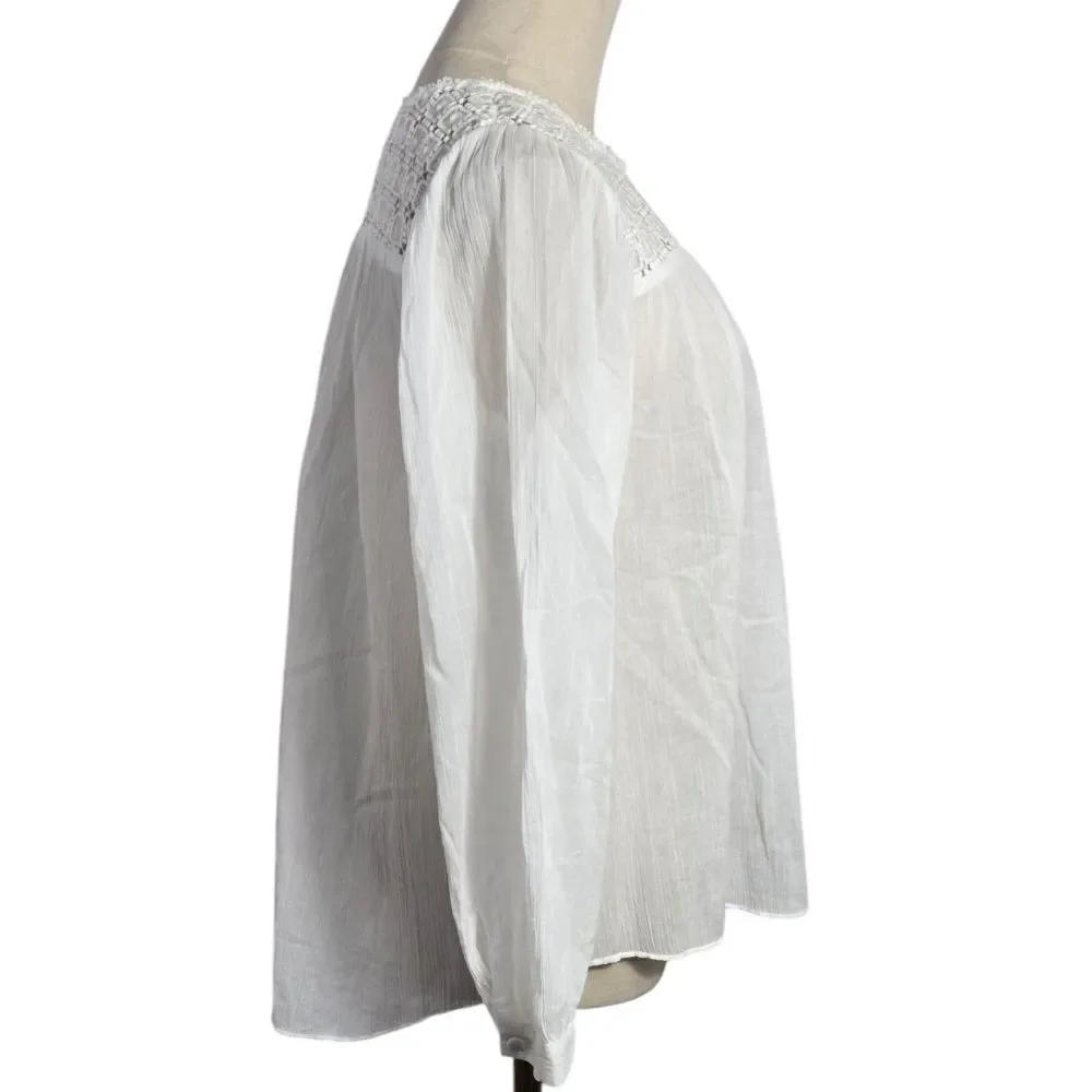 J. Crew White Cotton Boho Peasant Top